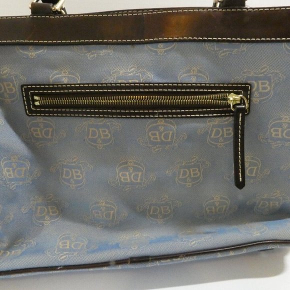 Dooney & Bourke Satchel Blue Denim DB Saddlebag Logo Handbag Leather Trim Purse - Picture 5 of 16